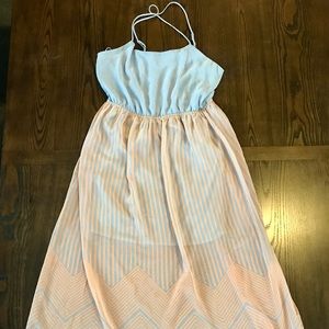 Gray and light orange maxi dress.